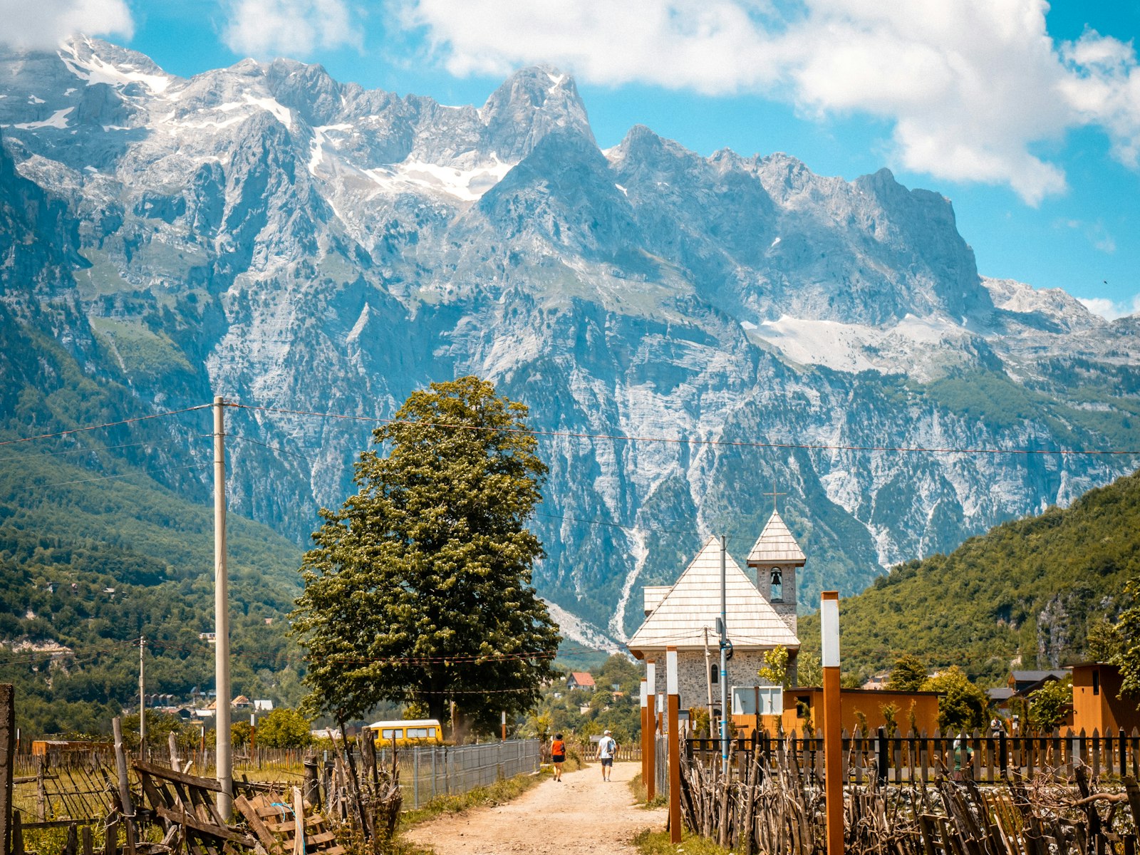 Mountain road through a remote village, Theth in the Albanian Alps